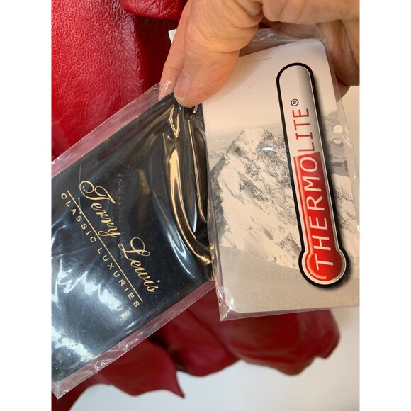 VTG 90s Terry Lewis Red Leather Coat Fur Collar Thermolite Lining XS 9029 NWD - Picture 3 of 16